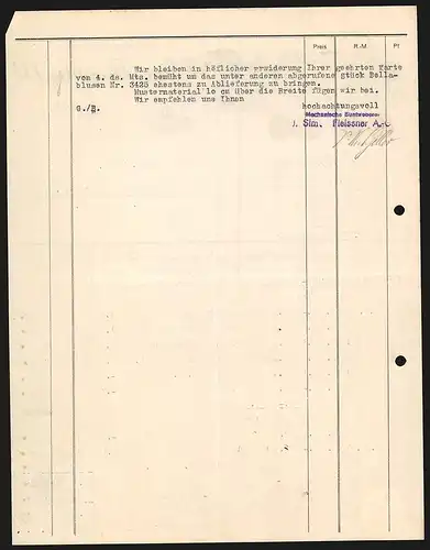 Rechnung Münchberg 1929, J. Sim. Fleissner AG, Mechanische Buntweberei, Fabrikgelände und Medaillen