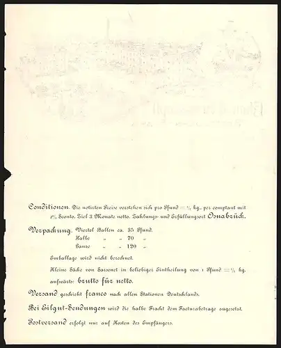 Rechnung Osnabrück 1903, Edmund Grosskopff, Bettfedern-Fabrik, Fabrikgelände, Transportschiff auf See, Schwan