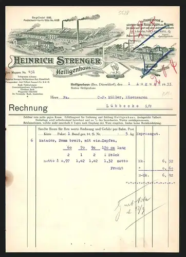 Rechnung Heiligenhaus 1933, Heinrich Strenger, Fabrik für Riegel in Eisen und Messing, Werks- und Produktansichten