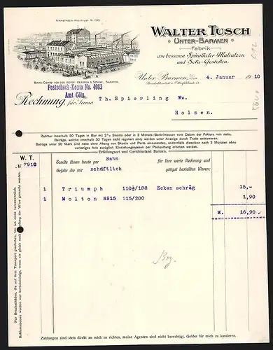 Rechnung Unter-Barmen 1910, Walter Tusch, Fabrik von Spiralfeder-Matratzen und Sofa-Gestellen, Blick aufs Werkgelände