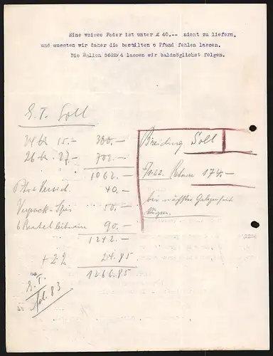 Rechnung Soltau in Hannover 1921, Firma Carl Breiding & Sohn, Fabrikanlagen in Soltau, Prag und Berlin