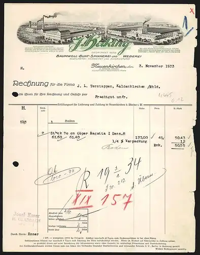 Rechnung Neuenkirchen 1933, J. Hecking, Baumwoll-Bunt-Spinnerei und Weberei, Zweierlei Werksansichten