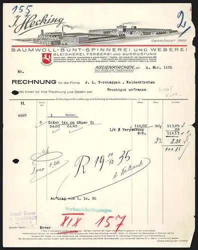 Rechnung Neuenkirchen 1935, J. Hecking, Baumwoll-Bunt-Spinnerei und Weberei, Zweierlei Werksansichten