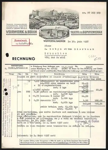 Rechnung Wuppertal-Barmen 1937, Vorwerk & Sohn, Textil- und Gummiwerke, Darstellung zweier Fabrikanlagen