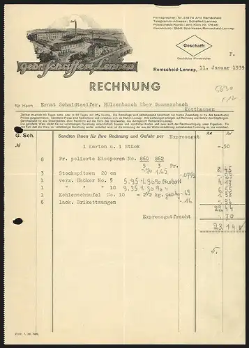 Rechnung Remscheid-Lennep 1939, Firma Gebr. Schaffert, Blick auf das Fabrikgelände