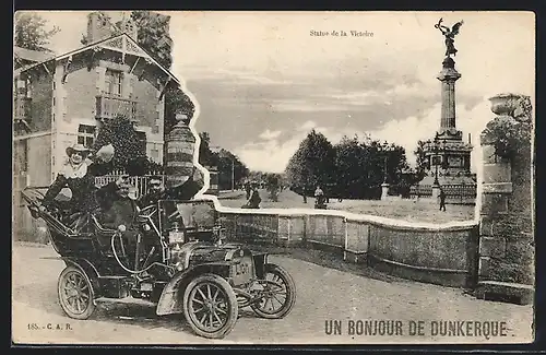 AK Dunkerque, Auto Lion-Peugeot (1910), À la Statue de la Victorie
