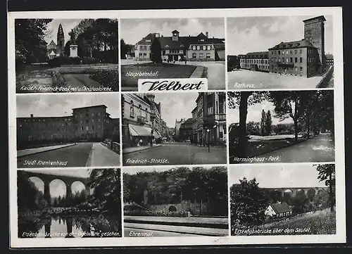 AK Velbert, Eisenbahnbrücke über dem Sautal, Herminghaus-Park, Friedrich-Strasse