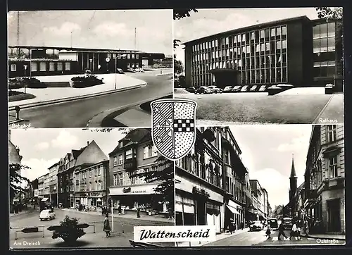 AK Wattenscheid, Strasse am Dreieck mit Geschäften, Oststrasse mit Hotel, Bahnhof