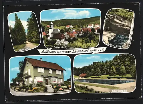 AK Wüstenrot, Pension-Cafe Schönblick, Schwimmbad, Hohler Stein