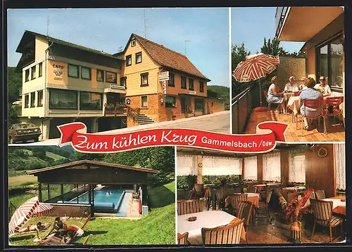 AK Gammelsbach /Odw., Gasthaus Zum kühlen Krug Familie Wilh. Riesinger, Innenansicht, Veranda