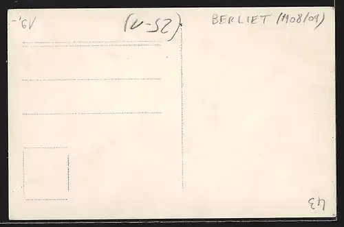 Foto-AK Auto Berliet (1908 /09), Herren in ihrem KFZ