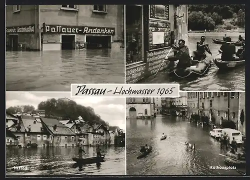 AK Passau, Hochwasser 1965, Rathausplatz, Ilzstadt