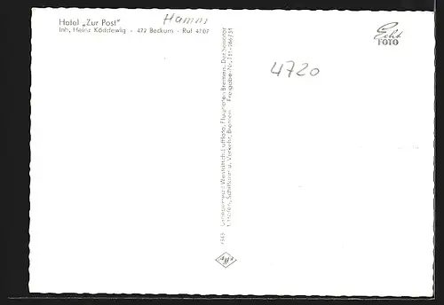 AK Beckum / Westf., Hotel zur Post aus der Vogelschau