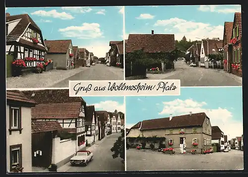 AK Wollmesheim /Pfalz, Strassenpartien in der Ortschaft mit Fachwerkhäusern