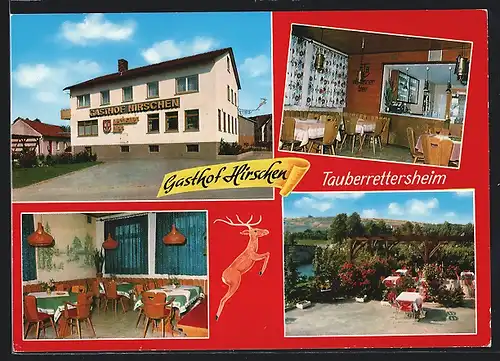 AK Tauberrettersheim a. d. Romantischen Strasse, Gasthof Hirschen, Innen- und Aussenansicht