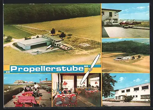 AK Ober-Mörlen (Bad Nauheim), Flugplatzrestaurant Propellerstube, Terrasse und Interieur, Kleinflugzeuge