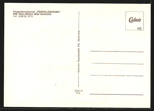 AK Ober-Mörlen (Bad Nauheim), Flugplatzrestaurant Propellerstube, Terrasse und Interieur, Kleinflugzeuge