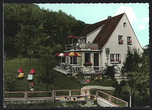 AK Unterschleichach /Steigerwald, Café Waldrausch mit Terrasse und Garten