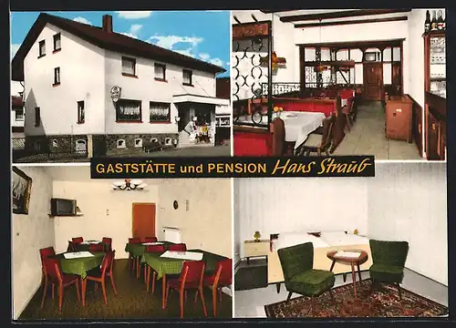 AK Schotten, Gaststätte und Pension Hans Straub, Aussen- und Innenansicht