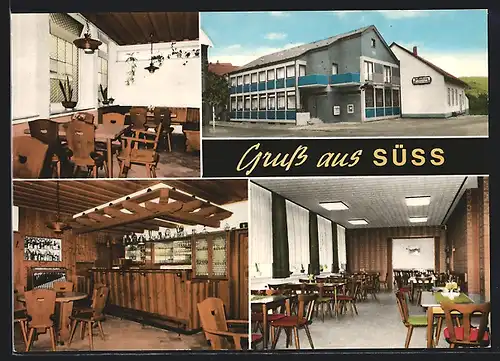 AK Süss / Nentershausen, Gasthaus Zum Hessenkrug, Innen- und Aussenansicht, Inh. Fritz Küch