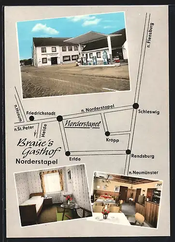 AK Norderstapel, Braues Gasthof mit Tankstelle
