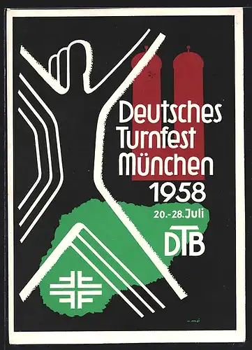 AK München, Deutsches Turnfest 1958, 20. bis 28. Juli, DTB, Türme der Frauenkirche