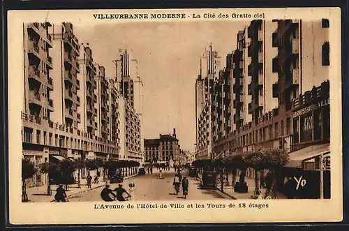 AK Villeurbanne, L`Avenue de l`Hôtel-de-Ville et les Tours de 18 étages