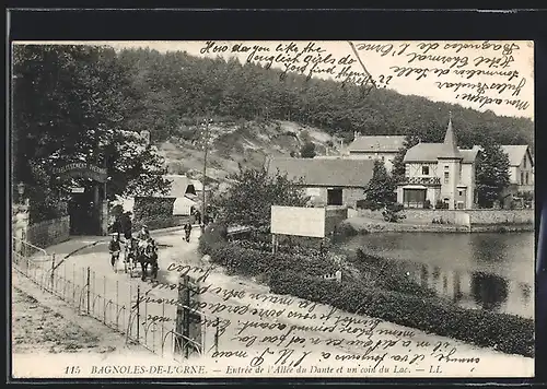 AK Bagnoles-de-l`Orne, Entrée de l`Allée du Dante et un coin du Lac