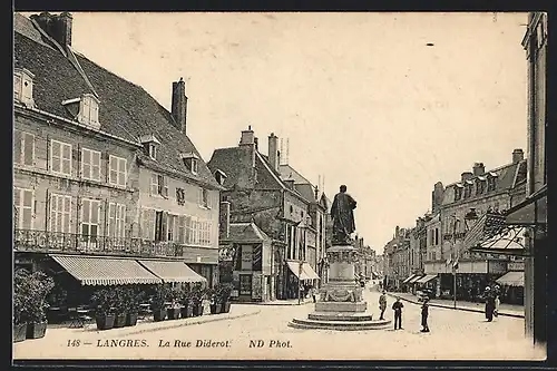 AK Langres, La Rue Diderot mit Denkmal