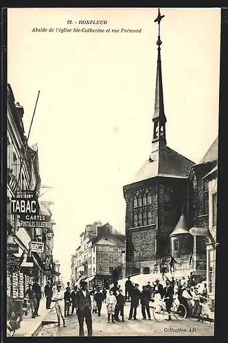 AK Honfleur, Abside de l`eglise Ste-Catherine et rue Prémord