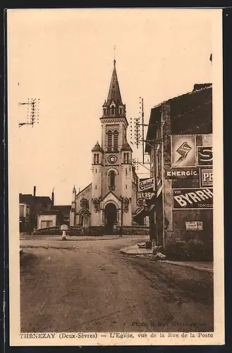 AK Thénezay, L`Eglise, vue de la Rue de la Poste