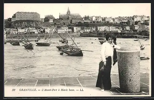 AK Granville, L`Avant-Port à Marée basse