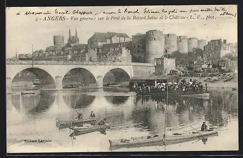 AK Angers, Vue générale sur le Pont de la Basse-Chaîne et le Château