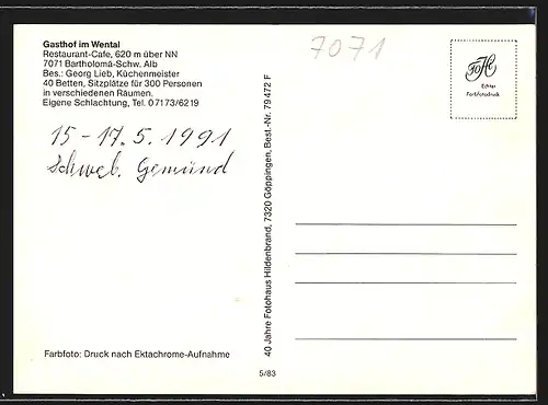 AK Bartholomä /Schw. Alb, Gasthof im Wental, Innenansichten