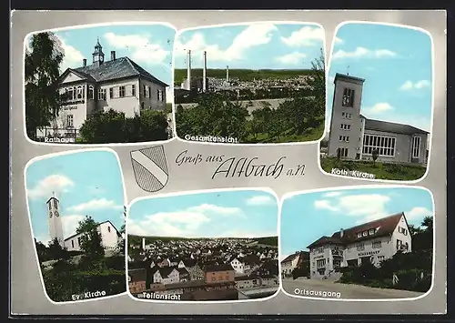 AK Altbach a. N., Katholische Kirche, Evangelische Kirche, Rathaus