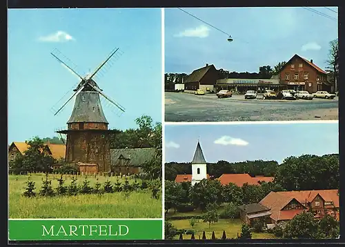 AK Martfeld, Supermarkt Klausen, Windmühle, Ortspartie