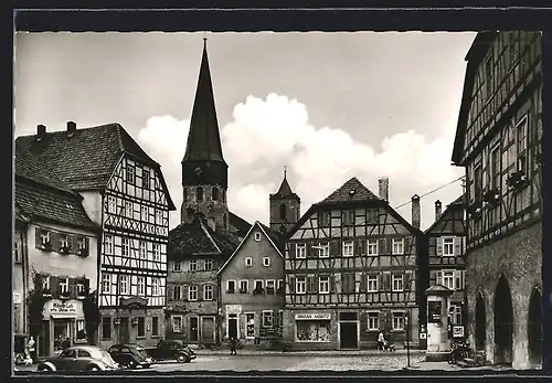 AK Münnerstadt /Ufr., Marktplatz mit Geschäften