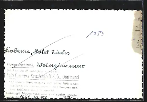 AK Kobern, Hotel Fuchs, Weinzimmer