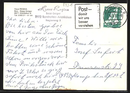 AK Sonthofen-Altstädten, Hotel Haus Regina Sepp Geiger, Naglerweg 3