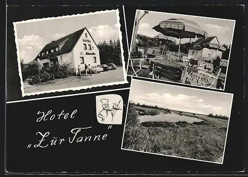 AK Engehausen, Hotel zur Tanne v. L. Göritz mit Gartenlokal, Flusspartie, Koch