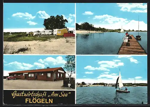 AK Flögeln üb. Bremerhaven, Gastwirtschaft Am See, Campingplatz, Segelsport