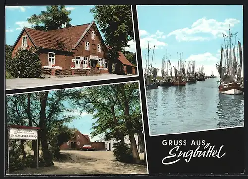 AK Engbüttel, Gasthaus Zur Silberfuchsbörse, Bes. W. Blohm, Strandpartie, Wasserpartie m. Booten