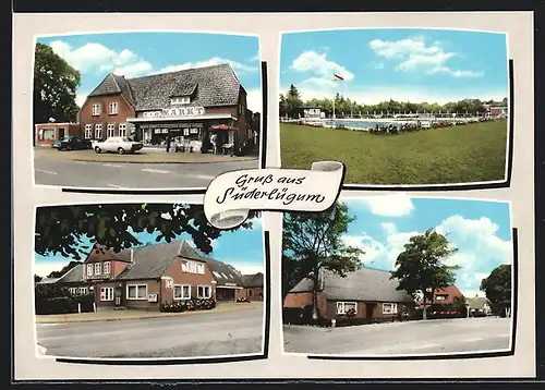 AK Süderlügum, A & O Markt, Schwimmbad, Ortspartie mit Wohnhaus