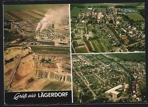 AK Lägerdorf /Holst., Breitenburger-Portland-Cement-Fabrik und Ortsansichten aus der Vogelschau