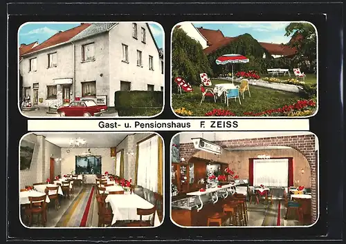 AK Gottstreu, Gasthaus Pension v. F. Zeiss, Aussen- u. Innenansichten