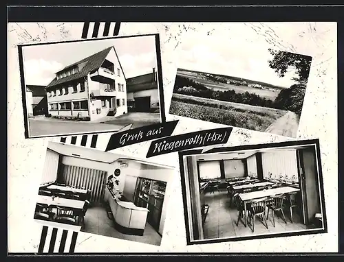 AK Riegenroth / Hunsrück, Pension Hubert Schmitt, Aussen- u. Innenansicht