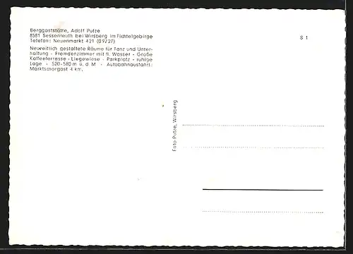 AK Sessenreuth bei Wirsberg, Berggaststätte Adolf Putze, Gasthaus