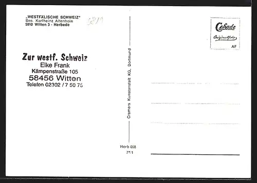 AK Witten-Herbede, Restaurant Westfälische Schweiz, Kämpenstrasse 105