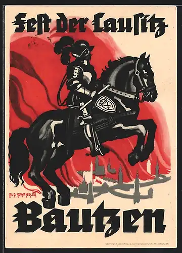 AK Bautzen, Fest der Lausitz 1935, Reiter in Rüstung auf Pferd