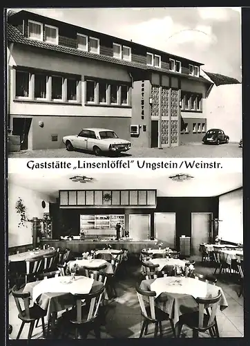 AK Ungstein /Weinstr., Gaststätte Linsenlöffel, Innen- und Aussenansicht